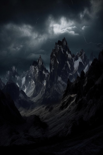 Dark clouds over Dolomites under black sky aigenerated artwork