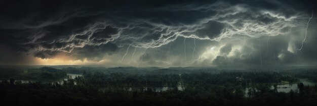 写真 暗い雲の空は雷の前 パノラマの背景 嵐の天のパノラマ 創造的なai