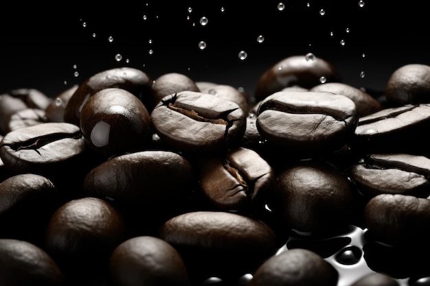 Dark coffee beans closeupCreative illustration AI generated