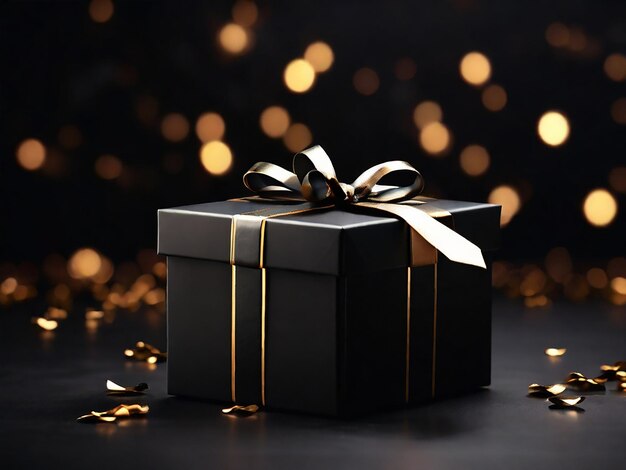 Темный контрастный фон с черной коробкой для подарков