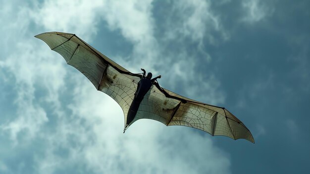 Photo a dark creature with membranous wings soars through a cloudy sky