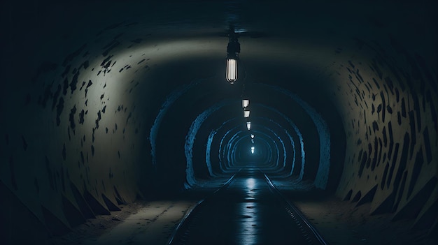 Темный сырой и таинственный подземный канализационный туннель