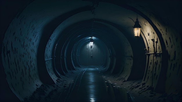 A dark dank and mysterious underground sewer tunnel