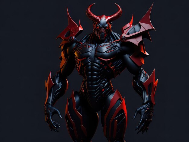 A dark demon with horns and a red face.