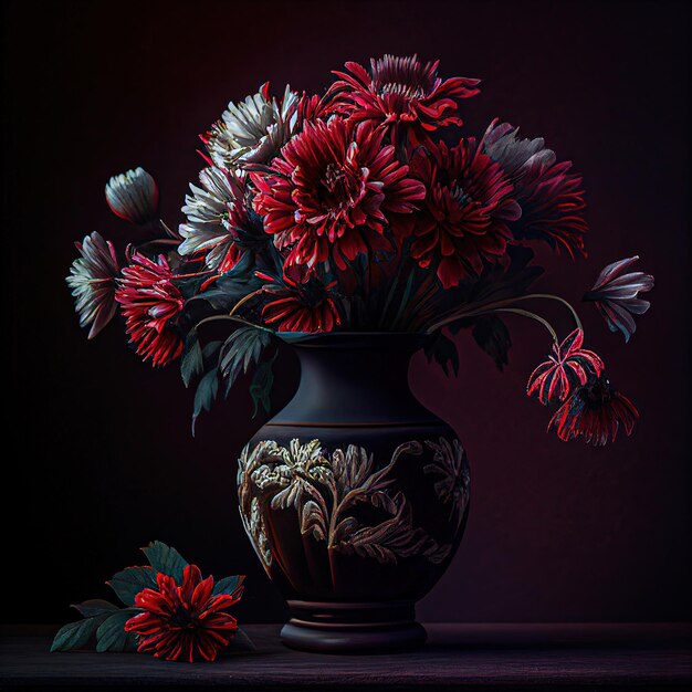 A Dark designer vase with beautiful flowers