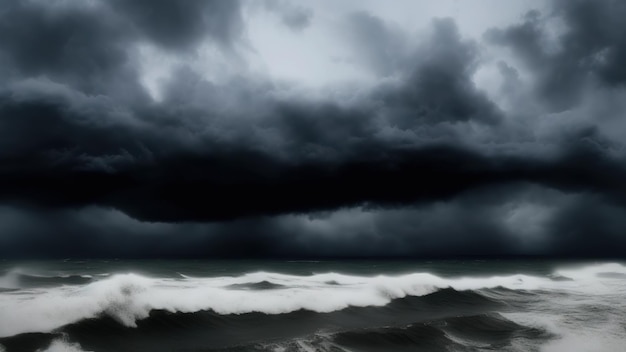 Dark and dramatic stormy clouds over the sea