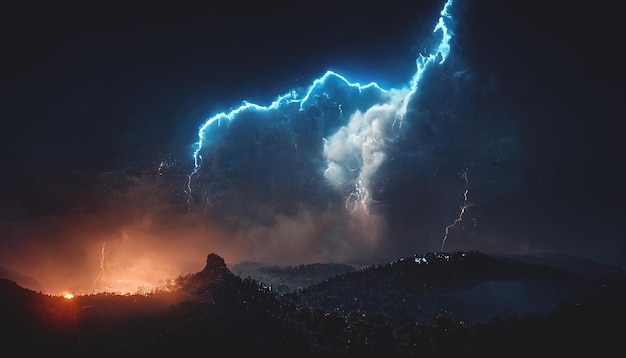 写真 暗い嵐の夜空 妻と夜の風景 山の風景 光のフラッシュ