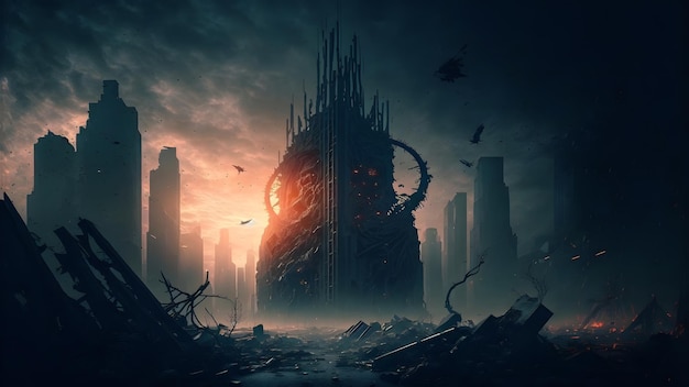 Dark dystopian dead cityscape neural network generated art