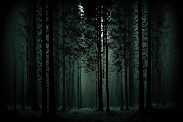 Dark eerie grove of pine trees