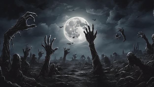 Premium AI Image | A dark and eerie scene of a moonlit graveyard with ...