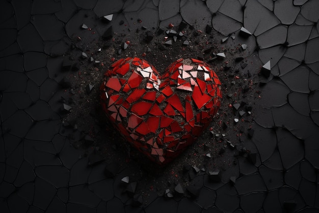 Photo dark elegance top view broken red heart