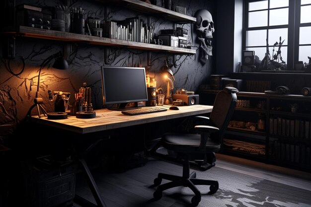 Dark Elegance at Work black work station photo