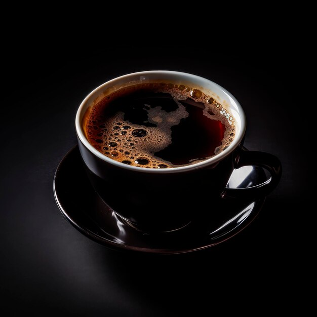 Dark Elixir Delight Americano Coffee Isolated on Black with Copy Space AI Generative