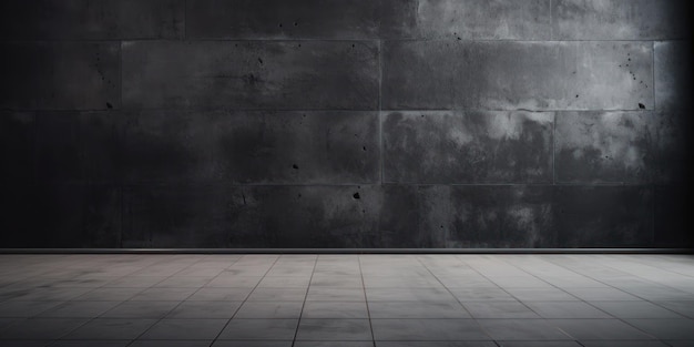 Dark Empty Room with Brick Wall Texture And Tile Floor Copy Space for Design Elements Vintage Archit