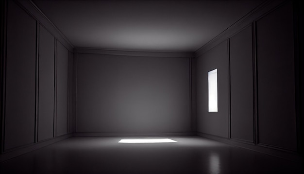 Темная пустая комната с падающим сверху светом, созданным ИИ