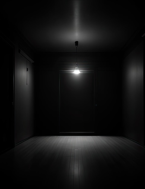Foto una stanza buia e vuota con una lampada accesa