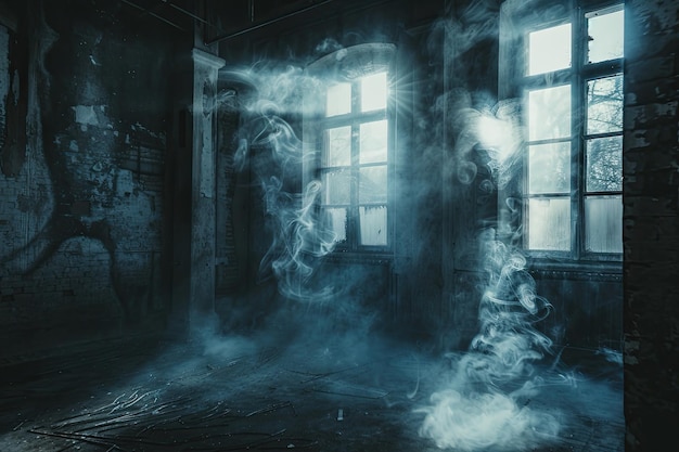 Dark empty room with smoke