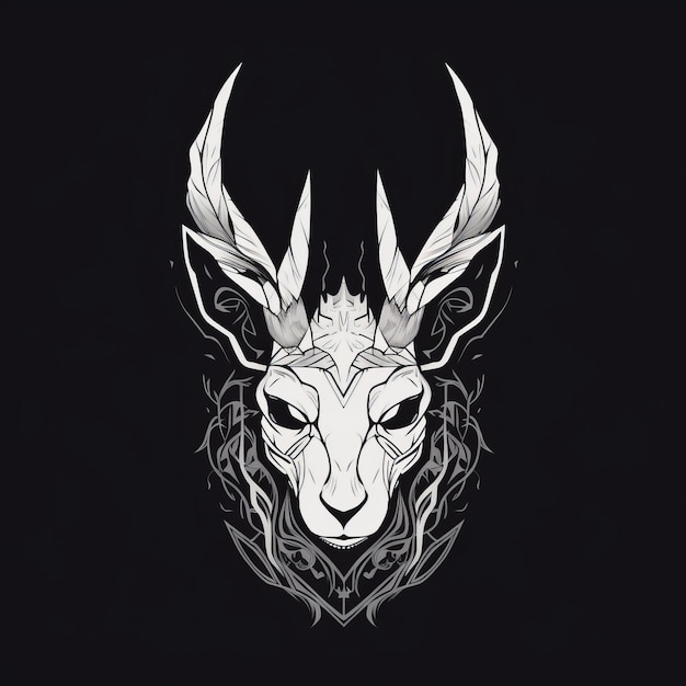 Dark Fantasy Deer Face Illustration On Black Background