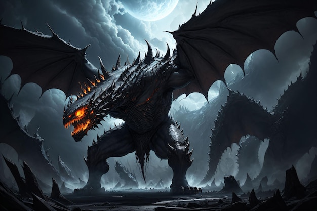 Dark fire dragon with open wings
