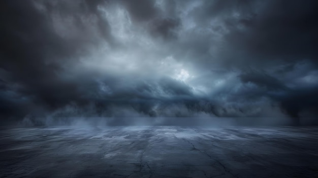 Photo dark floor background with dramatic sky and scenic clouds panoramic horizon scene generative ai