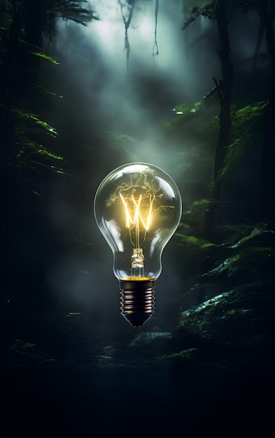 Dark and Foggy Background Lightbulb with Clarity