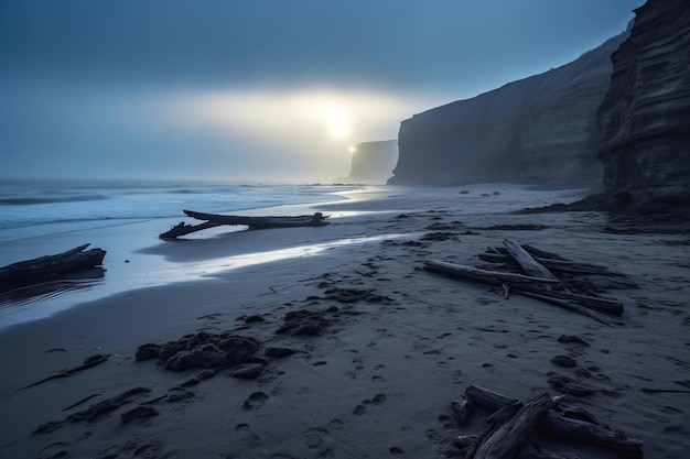 Dark foggy beachscape