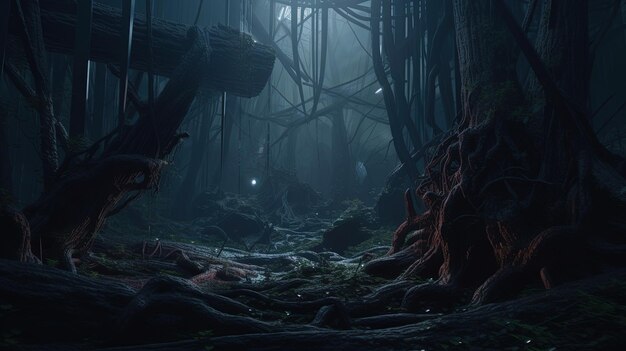 Dark forest digital art illustration Generative AI