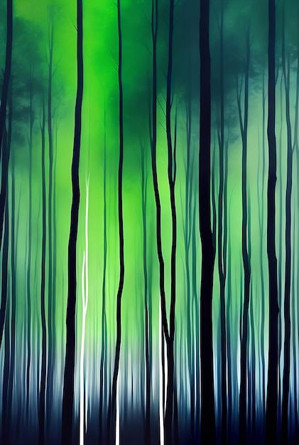 Dark forest drawing with duotone colors