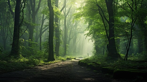 Dark forest in the morning