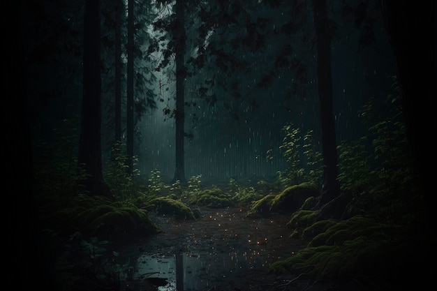 Premium Photo | Dark forest rainy aesthetic background witchcraft magic  wallpaper ai generated