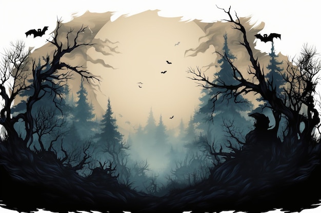 Photo a dark forest with a spooky forest and a spooky forest with a full moon behind it.