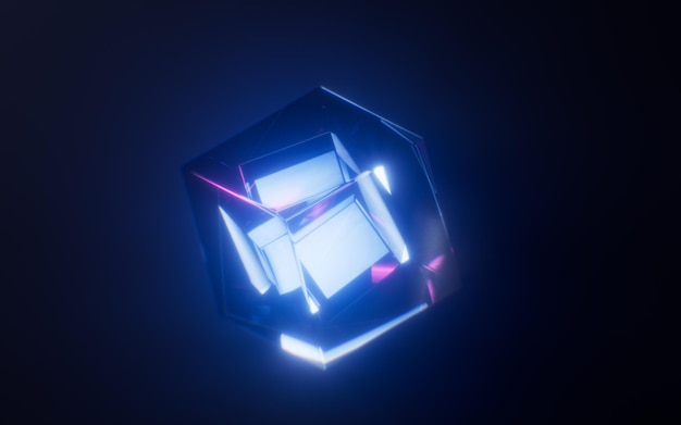 Dark gem glass with neon light effects 3d rendering