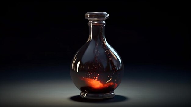 Dark glass bottle with single liquid drop