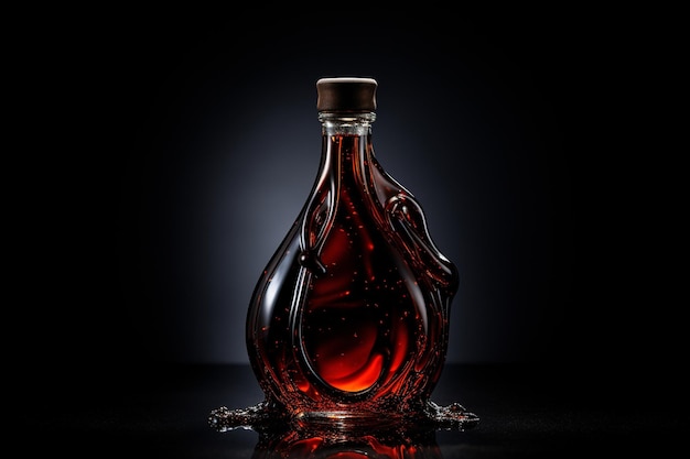 Dark glass bottle with single liquid drop