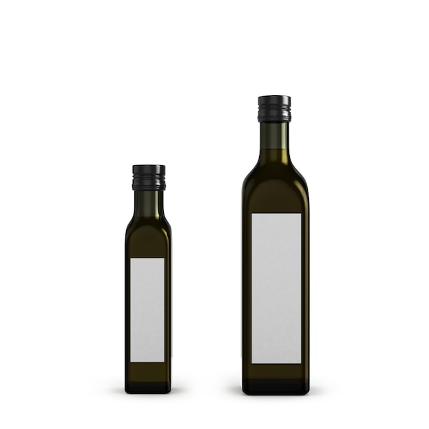 Dark glass bottles for olive oil of different sizes isolated on white