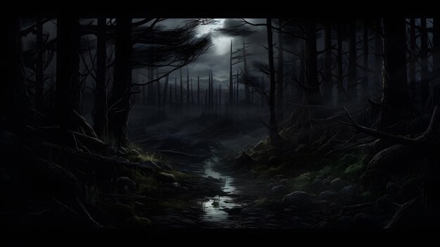 Dark gloomy forestnight in the forest