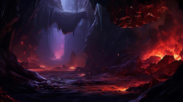 A dark and glowing landscape with a red glow