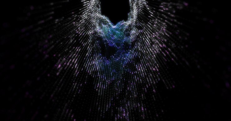 Photo dark glowing purple bright shiny tunnel energetic pulsing of particles and lines background abstract