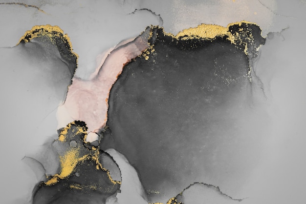 Dark gold abstract background of marble liquid ink art painting on paper .