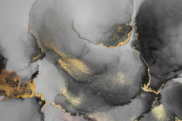 Dark gold abstract background of marble liquid ink art painting on paper