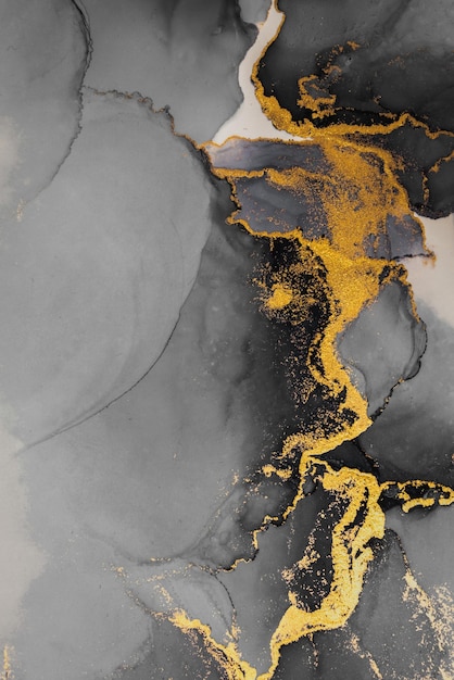 Dark gold abstract background of marble liquid ink art painting on paper