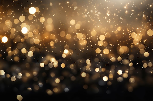 Photo dark gold and black vintage lights background with defocused glitter