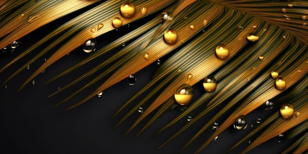 Dark Gold palm leaves dramatic photo effect background realism realistic hyper realistic Generative AI image weber
