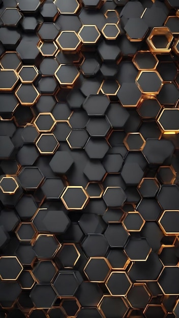 Dark gray abstract 3d background with hexagons