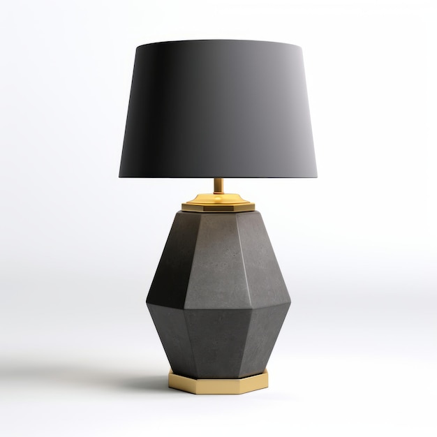 Dark Gray Concrete And Gold Table Lamp With Highkey Lighting