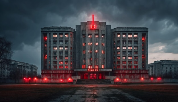 Photo dark gray soviet style building dictatorship and dystopia conceptx9