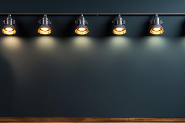 Photo dark gray wall with a row of spotlights in an empty room