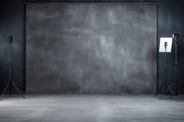 Dark gray wall with a row of spotlights in an empty room