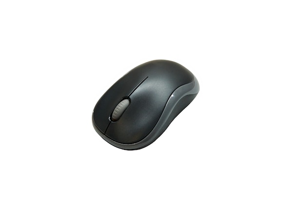 Dark gray wireless mouse on white isolated