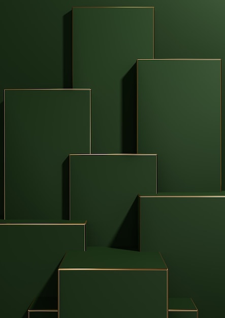 Dark green 3D minimal geometric background product display golden lines luxury products wallpaper